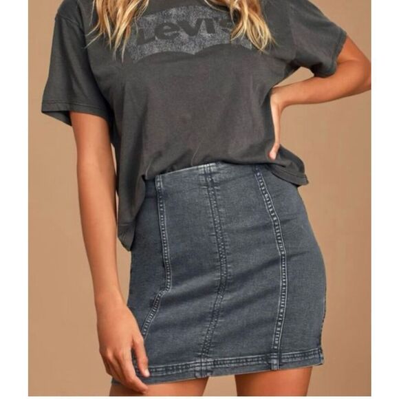 Free People Dresses & Skirts - Free People Women’s 6 Modern Femme Denim Jean Skirt  Black Stretch Zip